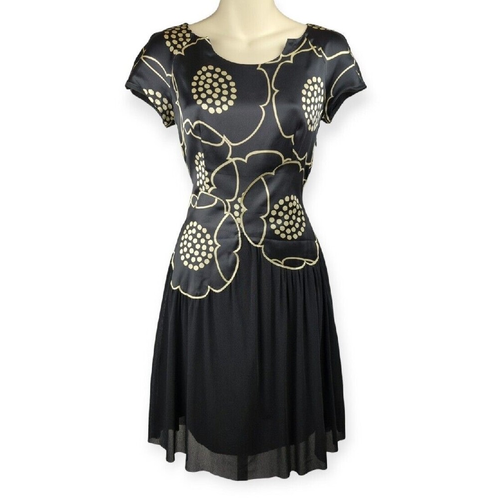 VIVIENNE TAM Silk Floral Dress XS 2 Black Flower Cocktail Party Glamour Floral